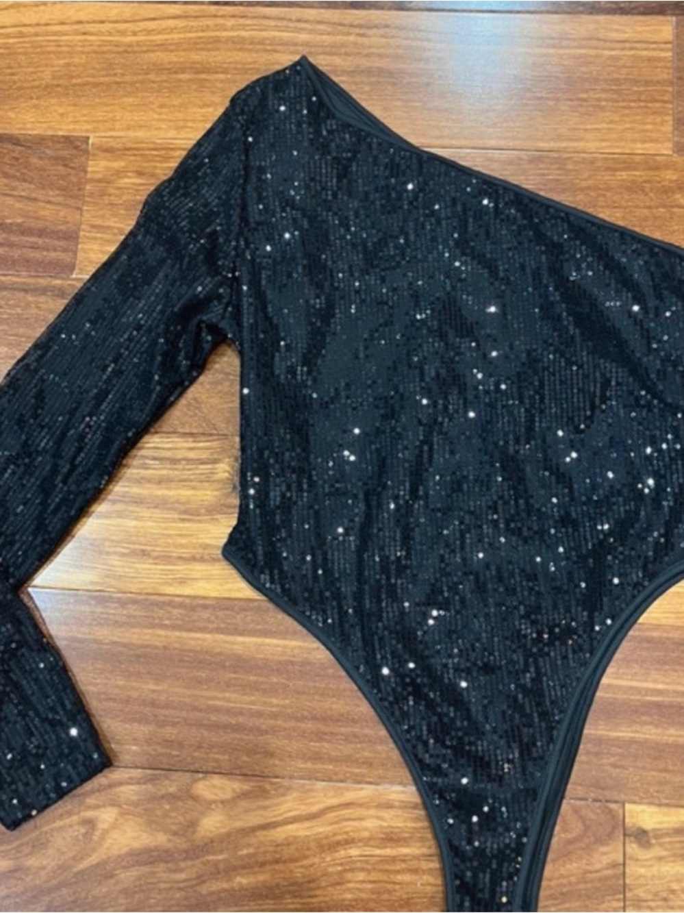 Black Sequin One-Shoulder Bodysuit
